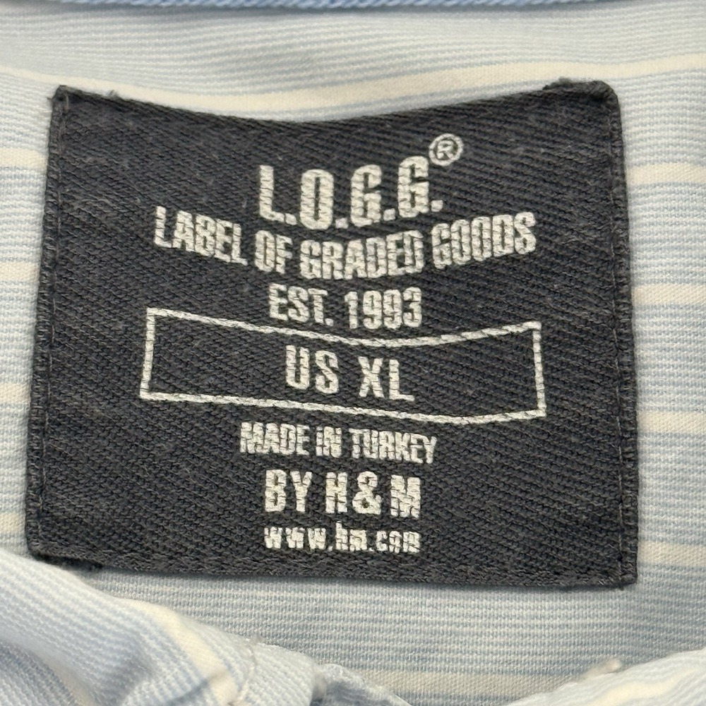 Mens H&M LOGG Striped Long Sleeve Button Front Blue Cotton Shirt Size XL Casual - Picture 10 of 16